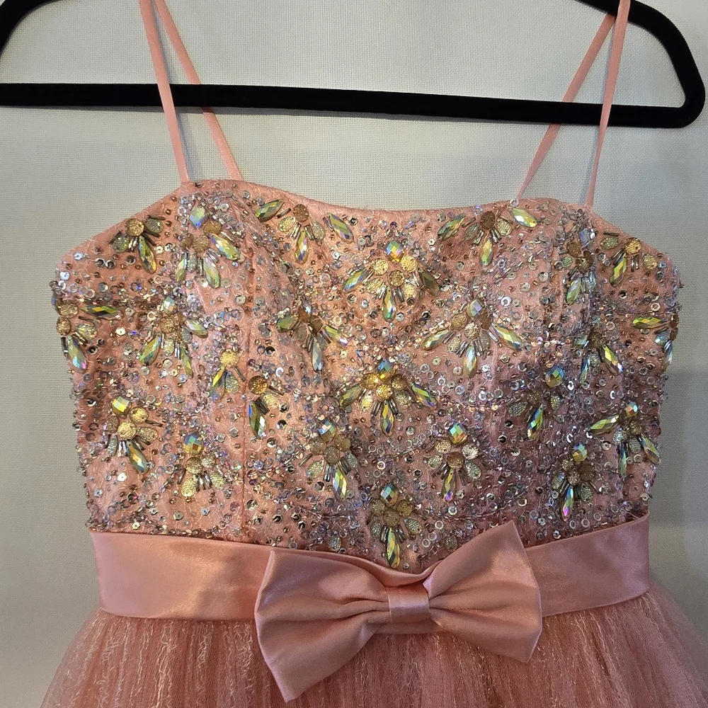 Dave & Johnny Girls Size 7/8 Peach Special Event Beaded Tulle Dress
